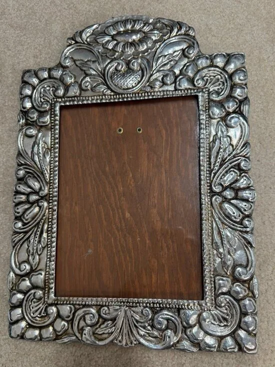 Vintage XEPAN Mexican Repoussé Picture Frame Mixed Metal 16