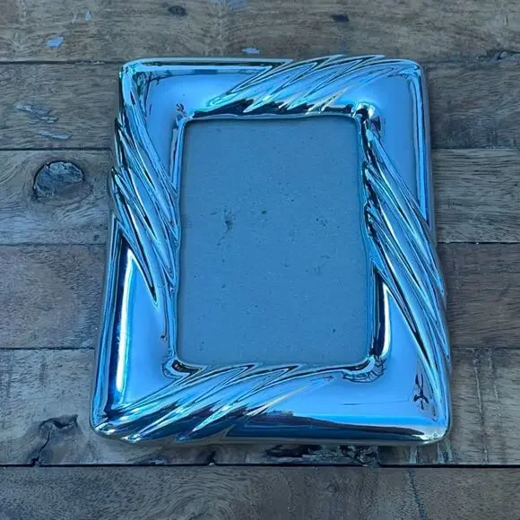 Vintage Silver Toned Picture Frame 3 x 4.5 in Mid-century Style Wavy Swirl