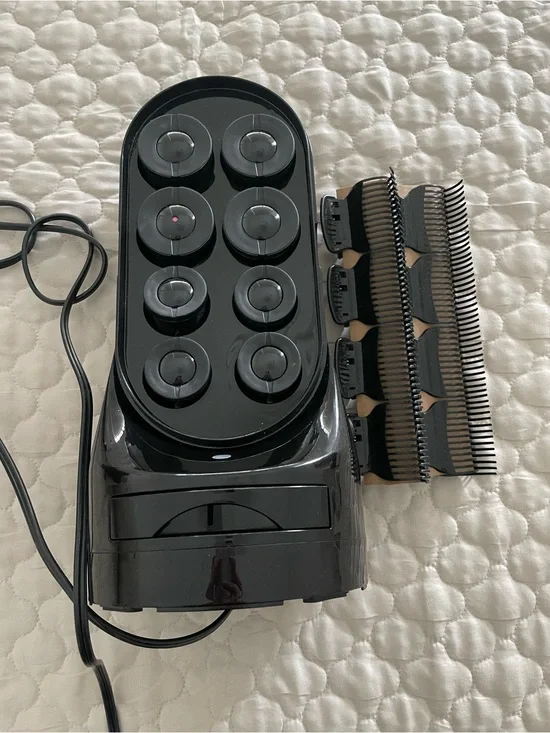 Black Heated Hair Roller Set with Clips - Professional Styling