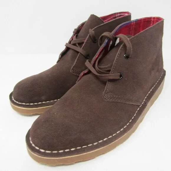 L.L.Bean Women's 10 Medium Brown Suede Chukka Boots Plaid Lined Stonington Lace