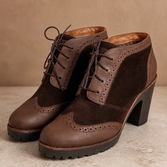 Sperry Top-Sider Emory Brown Suede Leather Wingtip Brogue Oxford Booties Heeled