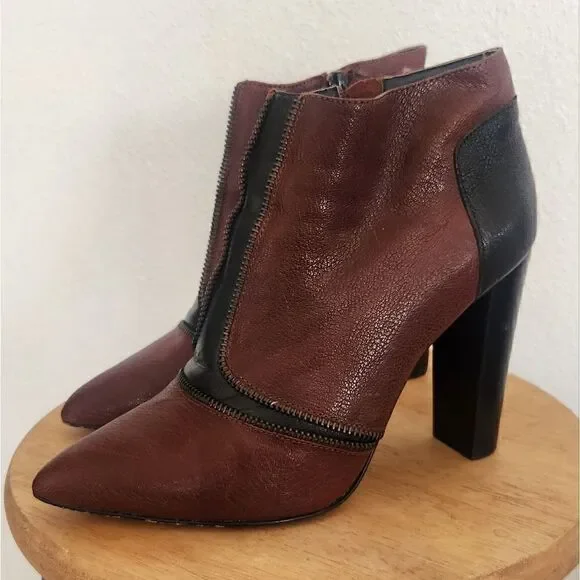 Rebecca Minkoff Women's Dalli zip-detail Booties Size 9 Mahogany & Black