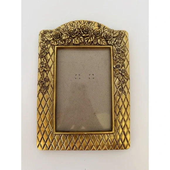 Mini Gold Romantic Picture Frame Hollywood Regency Ribbons Roses