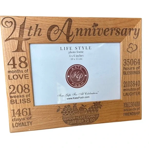 KATE POSH 5th Anniversary Engraved Natural‎ Wood Picture Frame Gifts NEW