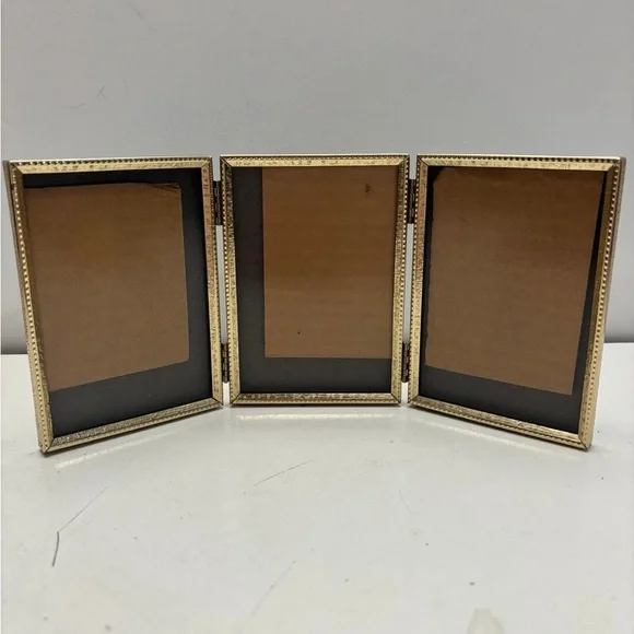 Vintage gold tone Trifold 3 photo frames