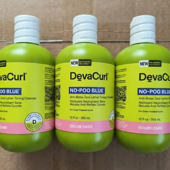 3 DevaCurl No-Poo Blue Anti Brass Zero Lather Toning Cleanser 12oz