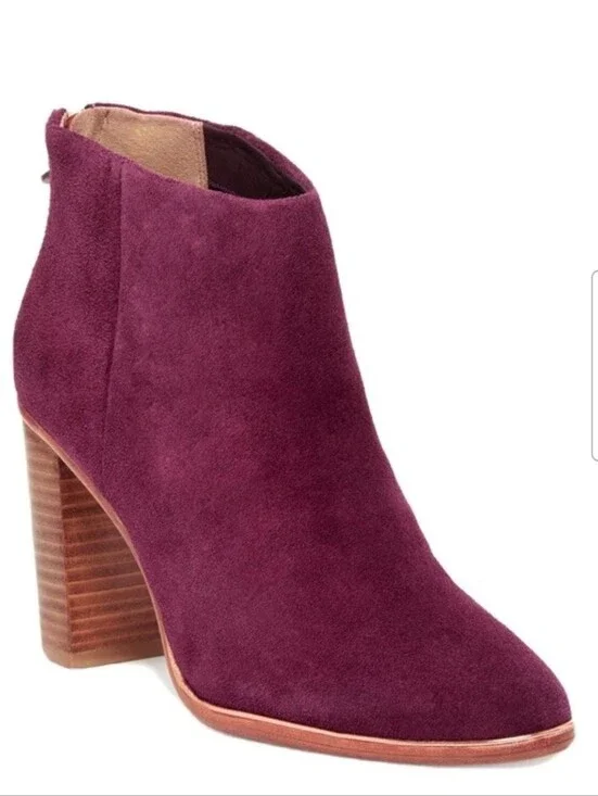 TED BAKER Womens Hiharu Ankle Boot 9 EU 40 Burgundy Wood Heel Back Zip Rose Gold