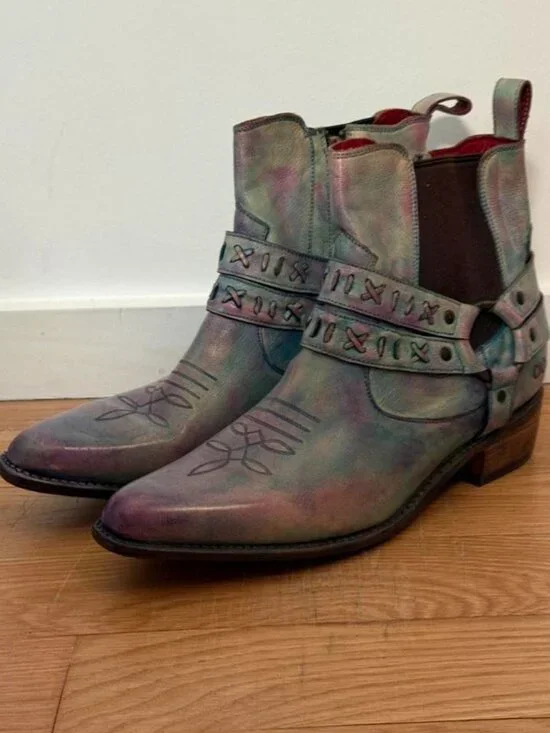 Iridescent Multicolor Western Ankle Boots for Women