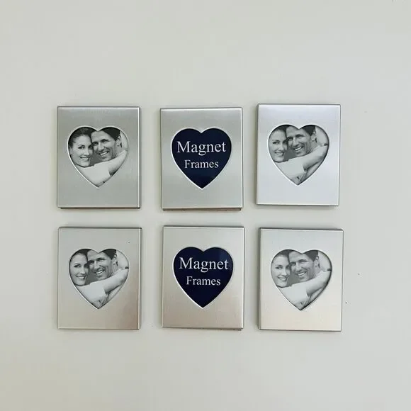 Mini Magnet Back Aluminum Heart Photo Frames, Set of 6