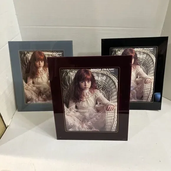 3 Vintage Prism Frames 8x10 Hard Acrylic Black Blue Marroon Gold Accent Easel