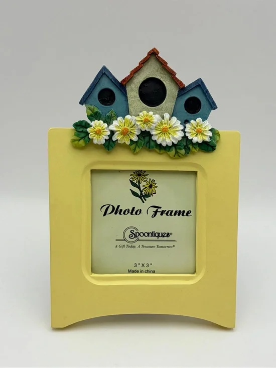 Spoontiques 3D Birdhouses & Daisies Resin Photo Picture Desk Frame 3x3