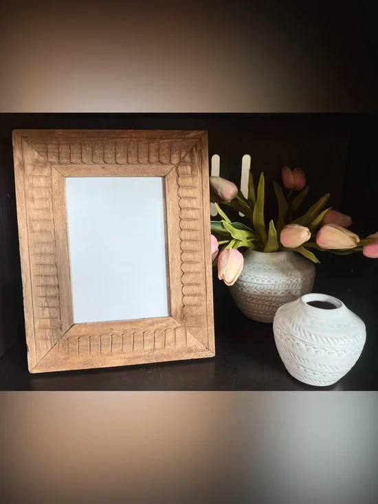 Magnolia Home Carved Wood 8x10 Picture Frame Holds 5x7 Rustic Farmhouse Decor