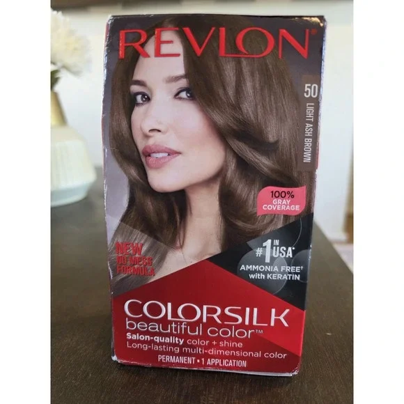 Revlon color silk 50 light ash brown permanent‎ one application