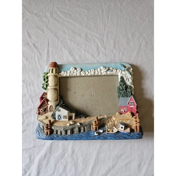 Coastal Lighthouse Harbor Picture Frame 4x6 Nautical Resin‎ Beach Cottage Decor