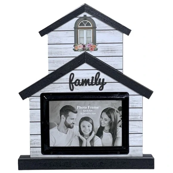 Photo Picture Frame Freestanding House Shape Modern Farmhouse Black White 4x6