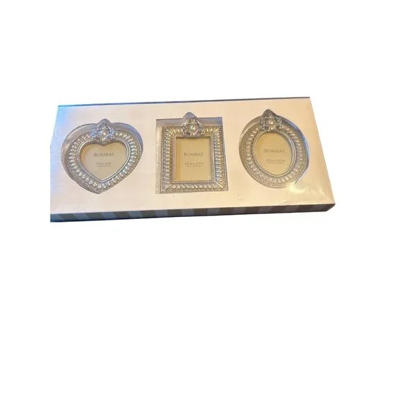 Set Of 3 Bombay Antique Gold-Brushed Picture Frames In Heart Oval & Rectangle Sh
