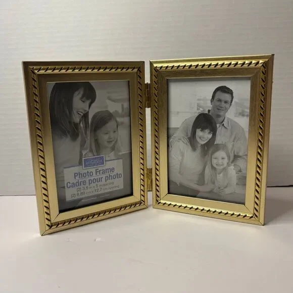 Special Moments Elegant Gold Tone Double Glass Pane Photo Frame 3.5 x 5 Pictures
