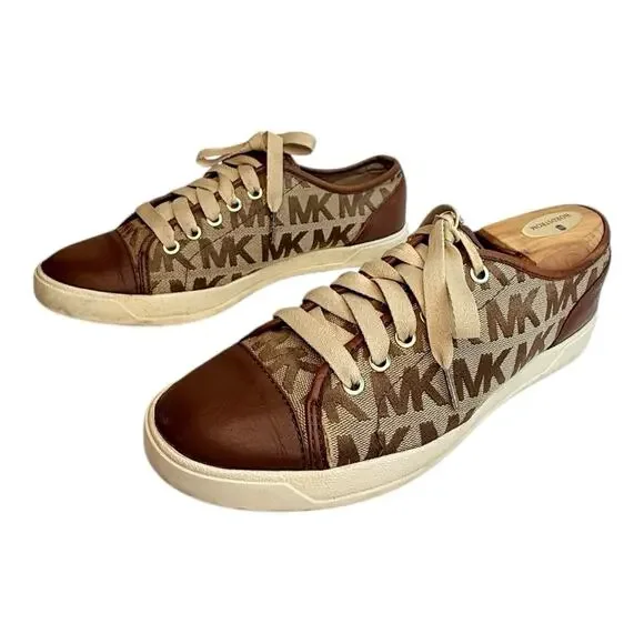 Michael Kors City Tan Brown Mk Signature Monogram Sneaker Shoe Women’s Size 10
