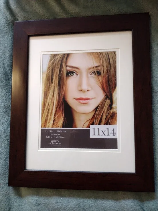 Gallery Solutions 11x14 Walnut Finished Wood Picture Frame with White Mat