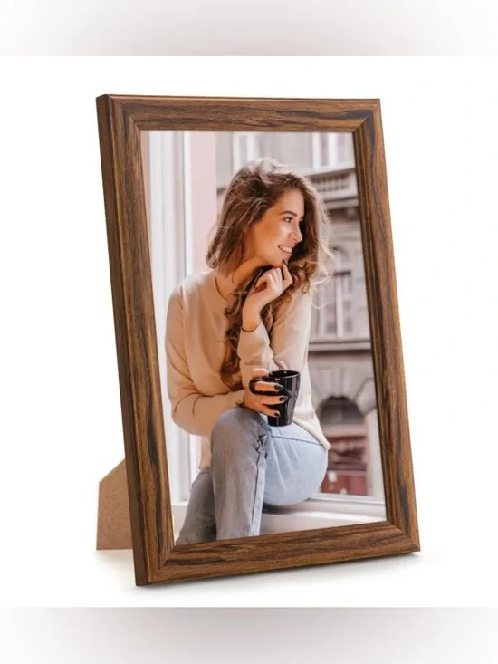 Solid Wood Picture Frame HD Plexiglass 7x10” BROWN Tabletop or Wall Mount