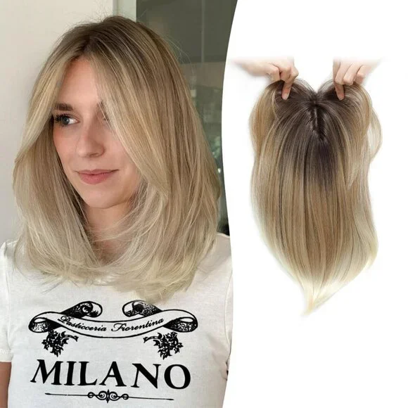 Synthetic Hair Topper 12 Inch Clip-In Large Base for Thinning Hair Women