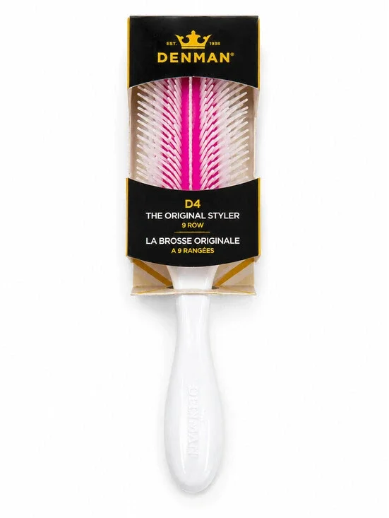 Denman D4 Original Styler 9 Row Hair Brush White Pink Curl Definer NEW