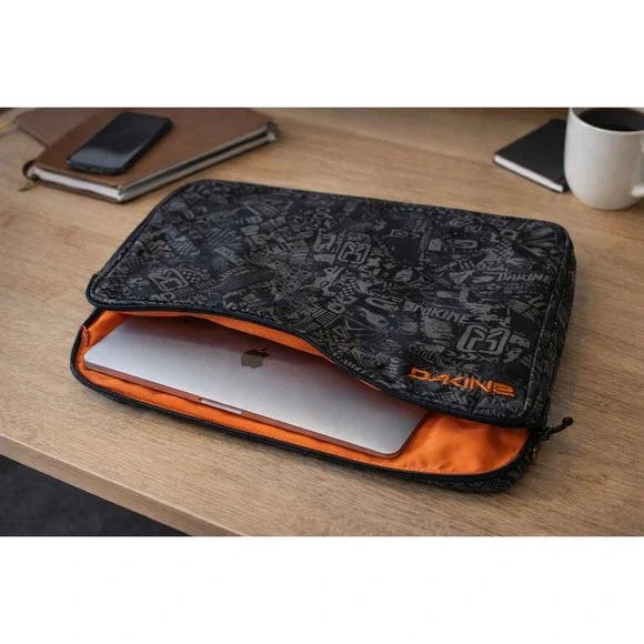 Dakine‎ Laptop Sleeve 15 Inch Black Grey Padded Case Orange Lining Protective