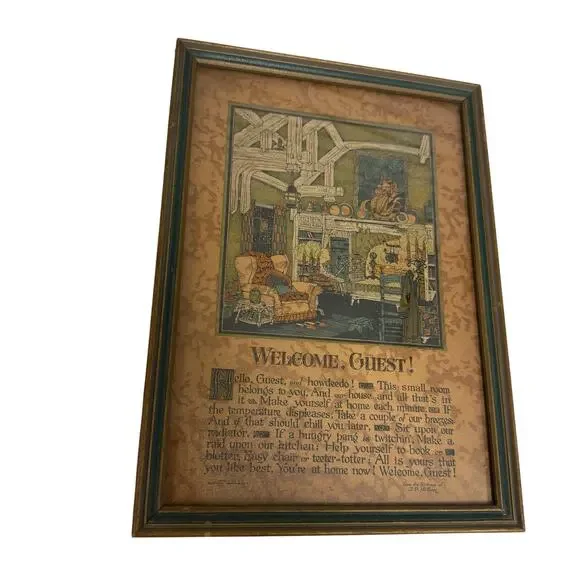 Vintage “Welcome, Guest!” Framed Poem J.P. McEvoy Buzza Mid Century Art 1937