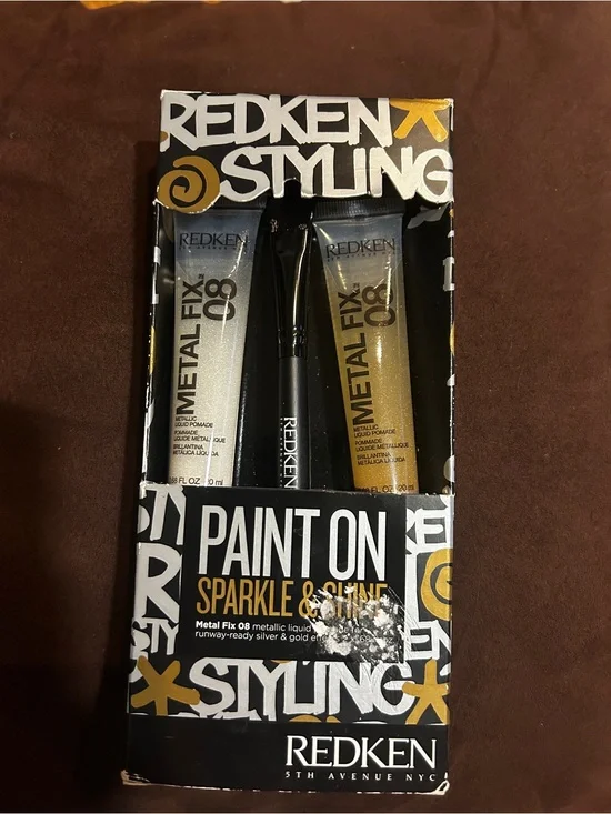 NWOT Redkin Paint On Sparkle & Shine Metallic Fix 08 Set - Silver & Gold