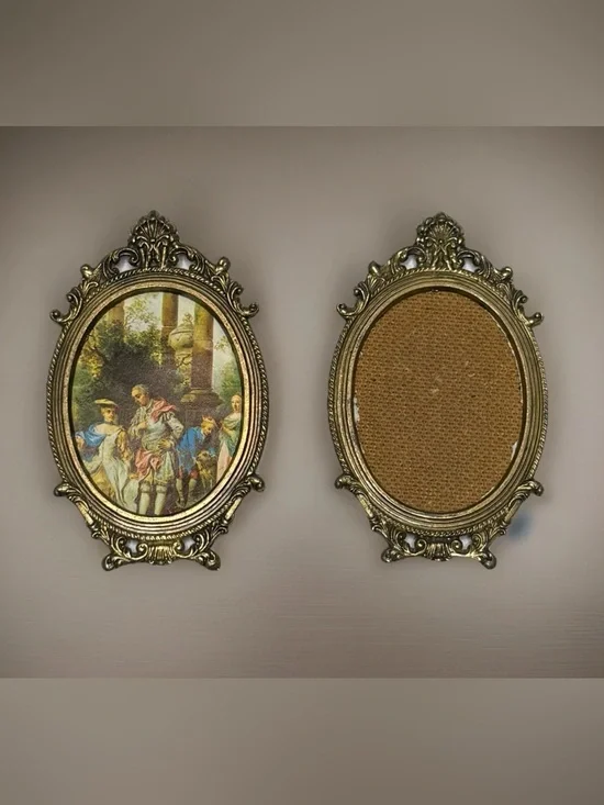 Set of Vintage Ornate Oval Antique Brass Rococo Picture Frames 5x3 Made In Italy