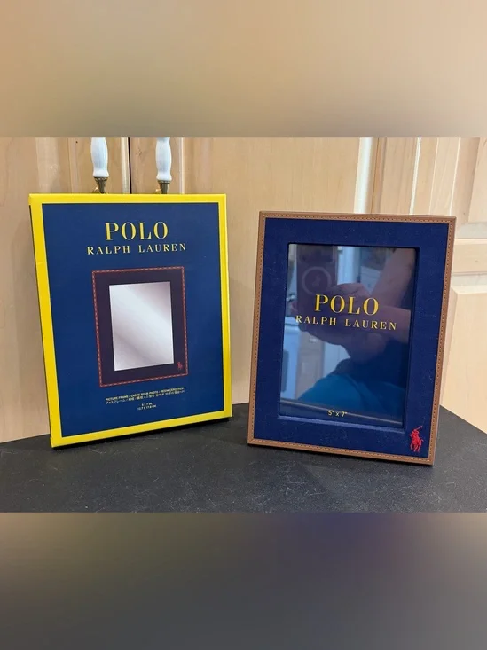 Polo Ralph Lauren Navy Blue and Brown Picture Frame 5” x 7”