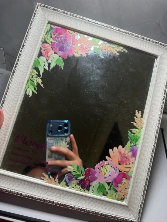 Floral mirror frame stand luke 1:45 verse cute home decor table decor