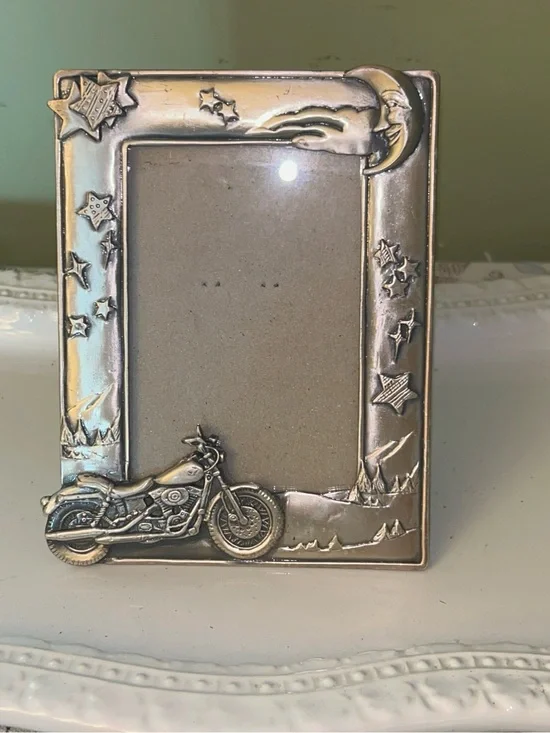 Vintage 3D motorcycle pewter frame 5x7