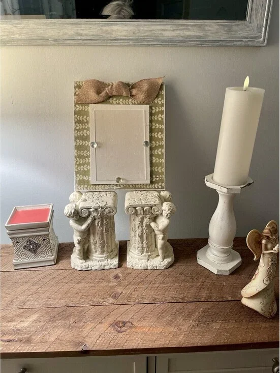 Unique  and rustic handmade farmhouse floral green frame & burlap bow 5x7