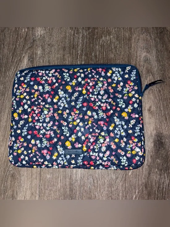 Vera Bradley Navy Quilted Floral Laptop Sleeve with Multicolor Blossoms