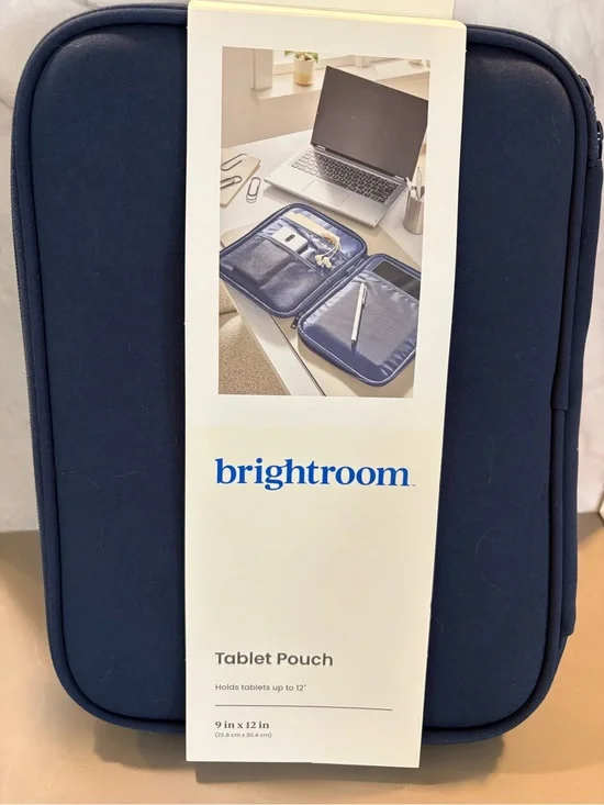 Brightroom Navy Tablet Pouch – Protective Sleeve for Up to 12-inch Devices