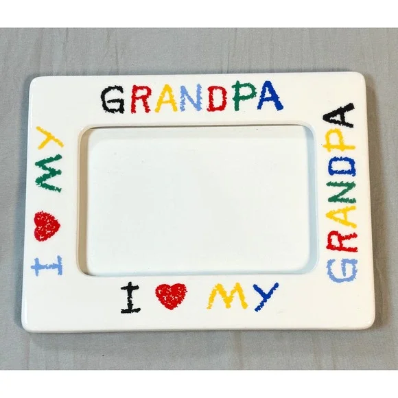 Vintage I Love My Grandpa Ceramic Picture Frame Multi-Color Crayon Style 4x6