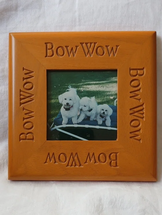 Bow Wow Picture Frame Square 6.5” Solid Wood Dog Pet Best Friend