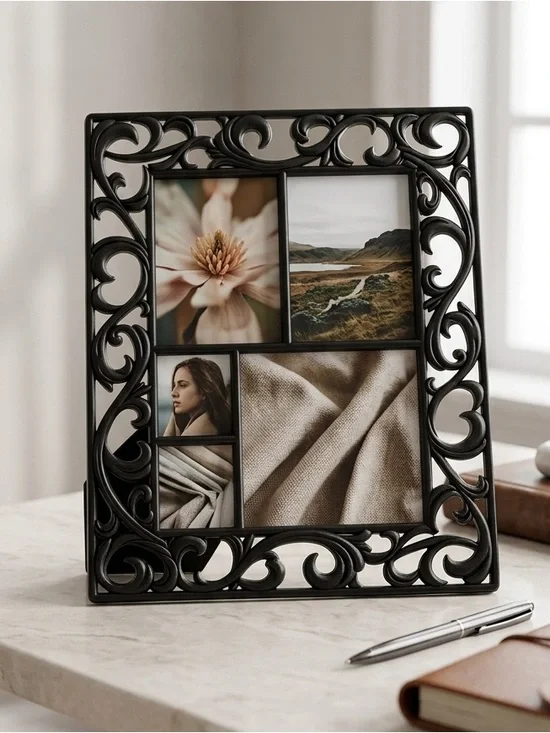 Black Baroque Picture Frame with Scrollwork Accents