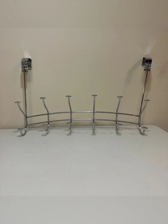 Door Hanger 6 Hook Rack Chrome Metal Silver Bathroom Towel Holder Room Organize
