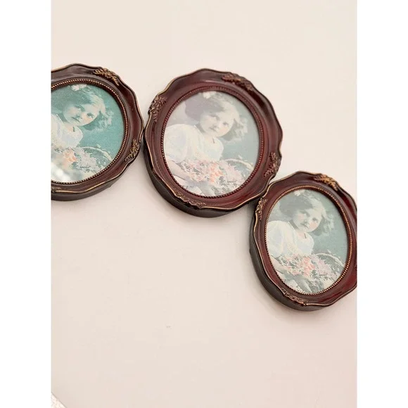 Vintage Victorian Style Oval Picture Frame Set 3 Burgundy Gold Ornate Portrait