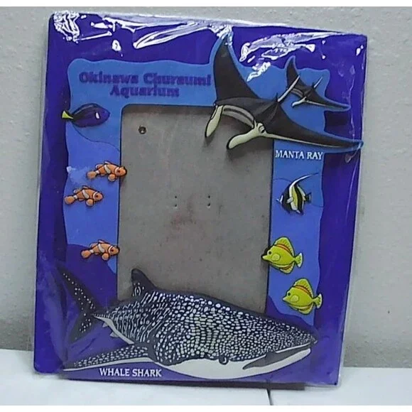 Vintage Okinawa Churaumi Aquarium souvenir photo frame from Japan Manta ray Fish