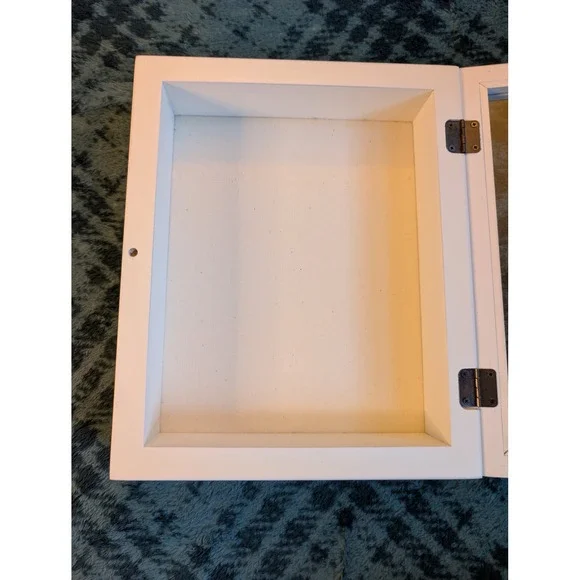 White Wood Shadow Box Display Padded Case Hinged Glass Door 9.25x11 Memory Box