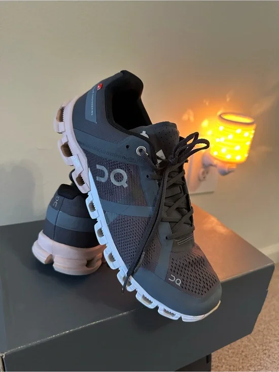 On Cloudflow Women's Athletic Sneakers - Dark Gray with Light Pink Sole