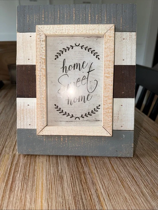 Home Sweet Home Rustic Wall Frame - Neutral Gray, White, Brown 5x7”