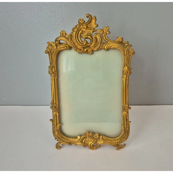 Royal M Mfg Co Gold Brass Ornate Wild Roses Rococo Picture Frame Vintage 1904