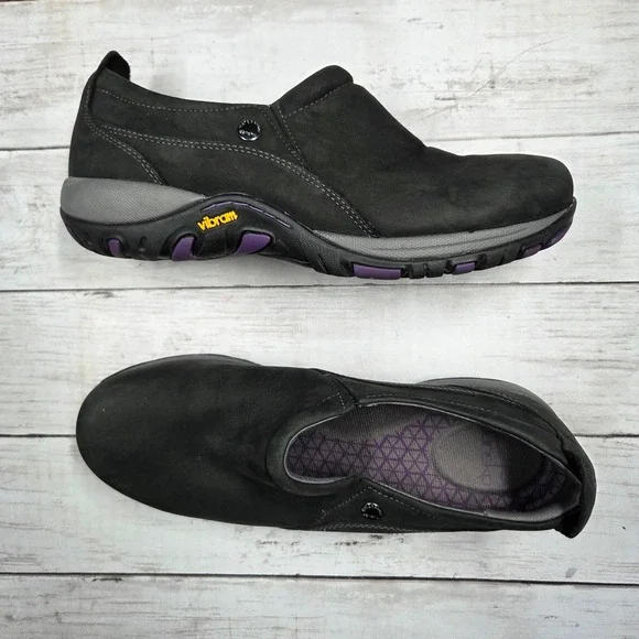 Dansko Paisley Walking Shoes Women 39 Black Nubuck Leather Vibram Sole Damaged