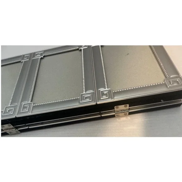 Silver Tri-Fold 9-Opening Picture Frame Greek Key Detail Large Modern