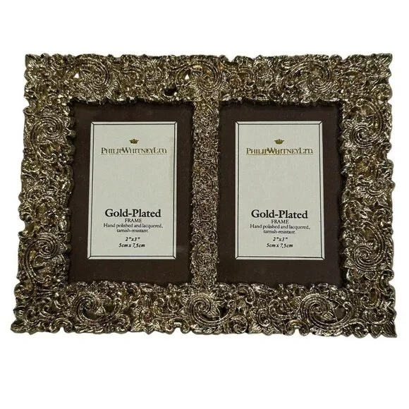 Philip Whitney Dual Photo Frame 6 Inch Ornate Gold Plated Double Picture‎ New