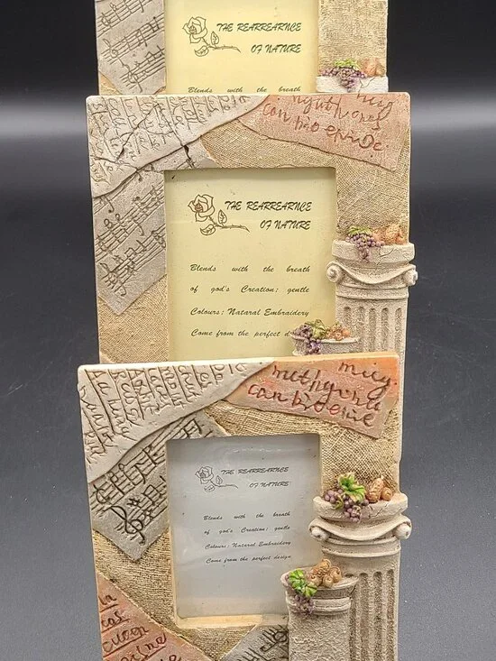 Vtg Wangs International Resin Picture Frame Set 3 Tuscan Column Grapes Music